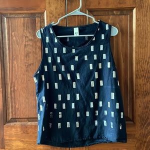 Uzi Block Print sleeveless tank blouse size Medium Black & putty colored print
